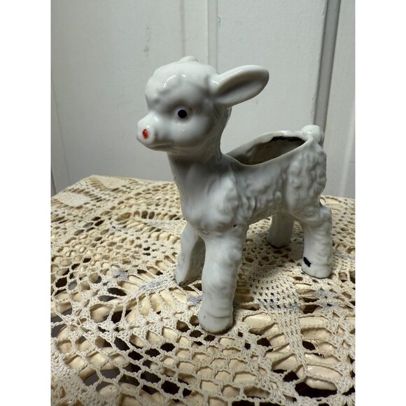 Vintage 50's Lamb Sheep Miniature Porcelain planter Vase - Picture 3 of 9